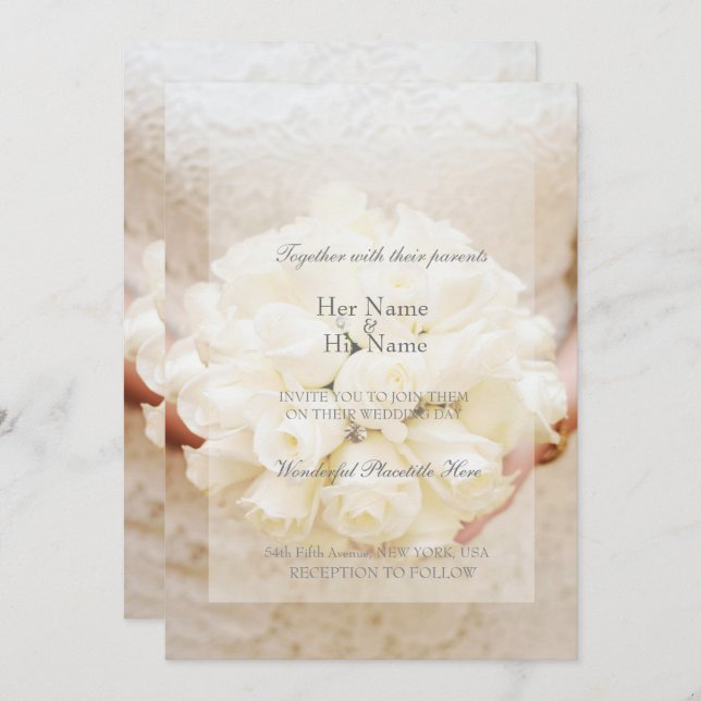 White Bridal Wedding Blumen Bouquet Einladung (Vorne/Hinten)