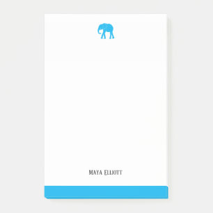White & Bright Sky Blue Elephant & Border, Name Post-it Klebezettel