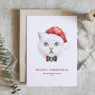 White British Shorthair Cat Santa Meowy Weihnachte Feiertagskarte