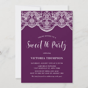 White Brocade Lace Lila Sweet 16 Party Einladung