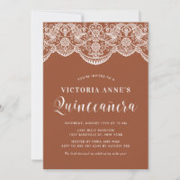 White Brocade Lace Terracotta Quinceñera