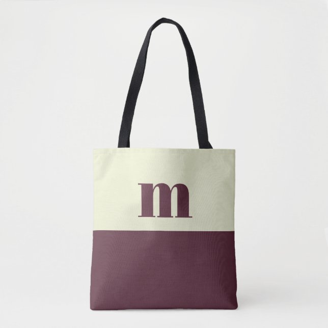 White & brown initial personalized tote bag (Vorderseite)