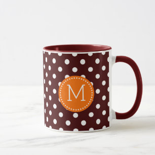 White & Brown Polka Dot Orange Akzente Tasse