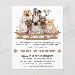 White Brown Simple Floral Illustriert Dog Groomer Flyer