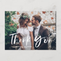 White Brush Hand Lettered Foto Wedding Danke