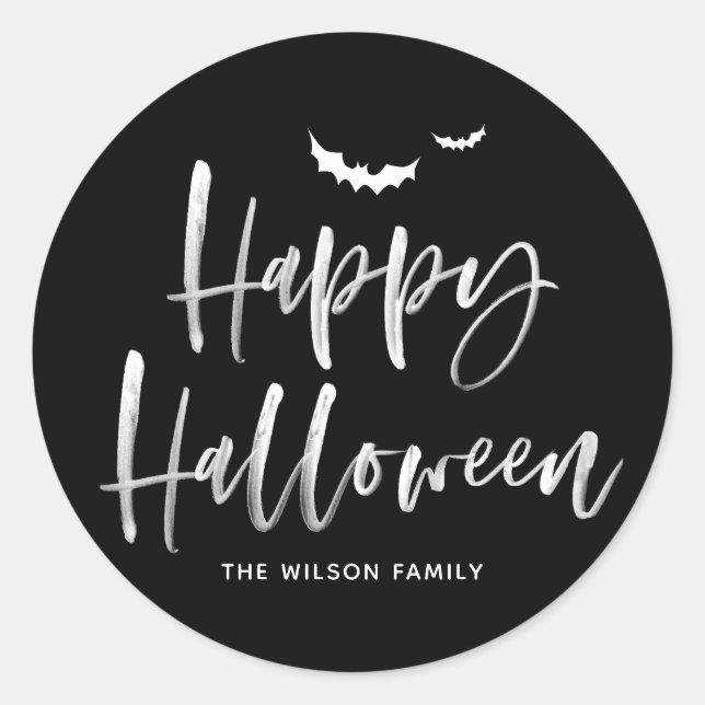 White Brush Lettering Happy Halloween | Vielen Dan Runder Aufkleber (Vorderseite)