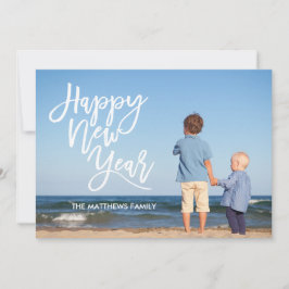 White Brush Script glücklich Neues Jahr Foto Feiertagskarte