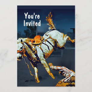 White Bucking Bronco und Cowboy in Rodeo Einladung
