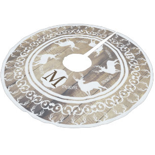 White Bucks Antlers Light Wood Planks Mit Monogram Polyester Weihnachtsbaumdecke
