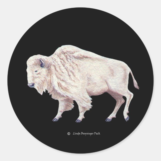 White Buffalo auf Solid Black Runder Aufkleber (Vorderseite)