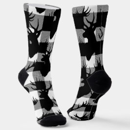 White Buffalo Kariert Forest Stag Head Socken
