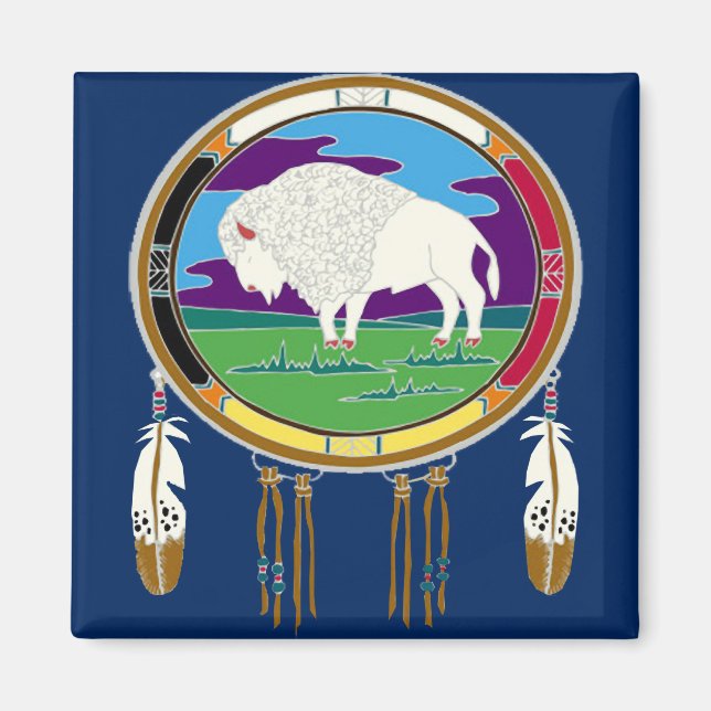 White Buffalo Native American Square Magnet (Vorne)