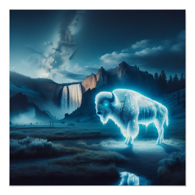 White Buffalo Yellowstone Park Kunst, Dichtung und Poster (Vorderseite)