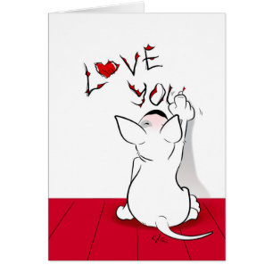 White Bull Terrier Cartoon Card "Liebe du"