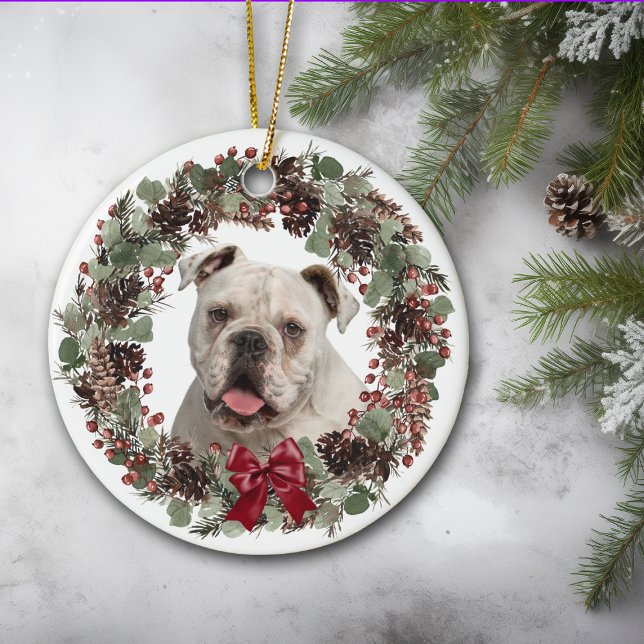 White Bulldog Pinecone Personalisiert Keramik Ornament (Von Creator hochgeladen)