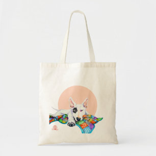 White Bullterer on Patchwork - Kunst Tragetasche