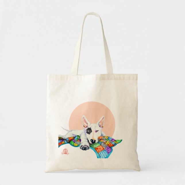 White Bullterer on Patchwork - Kunst Tragetasche (Vorne)