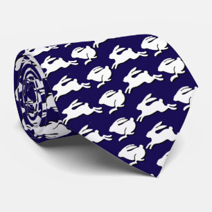White Bunnies hopping Dark Blue Oaster Fashion Krawatte