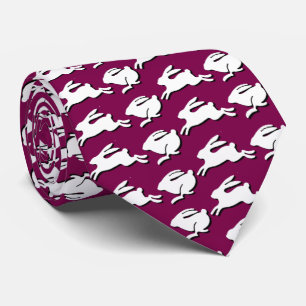 White Bunnies Hopping Wine Colored Oaster Mode Krawatte