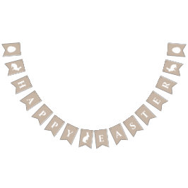 White Bunnies On Beige With Happy Easter Saying Wimpelkette