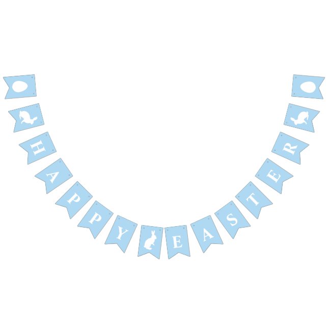 White Bunnies On Blue With Happy Easter Lettering Wimpelkette (Alle)