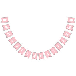 White Bunnies On Pink With Happy Easter Lettering Wimpelkette