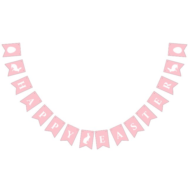 White Bunnies On Pink With Happy Easter Lettering Wimpelkette (Alle)