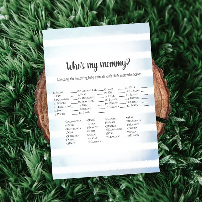 White Bunny Blue Wer ist mein Mama Baby Shower Gam Einladung (Von Creator hochgeladen)