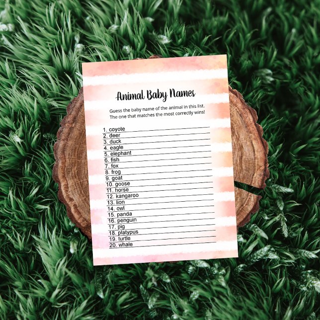 White Bunny Coral Animal Baby Names Game Card Einladung (Von Creator hochgeladen)