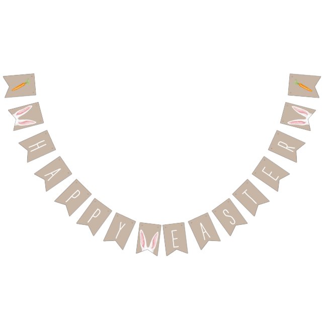 White Bunny Ears And Carrots Happy Easter Beige Wimpelkette (Alle)