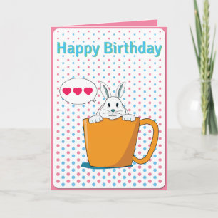 White Bunny Happy Birthday Card Karte