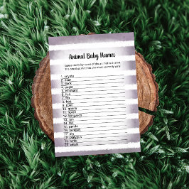 White Bunny Lila Animal Baby Names Game Card Einladung