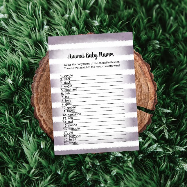 White Bunny Lila Animal Baby Names Game Card Einladung (Von Creator hochgeladen)