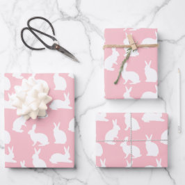 White Bunny Pattern On Blush Pink Adorable Easter Geschenkpapier Set