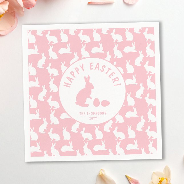 White Bunny Pattern On Blush Pink Cute Easter Serviette (Von Creator hochgeladen)