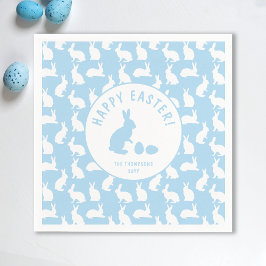 White Bunny Pattern On Light Blue Cute Easter Serviette