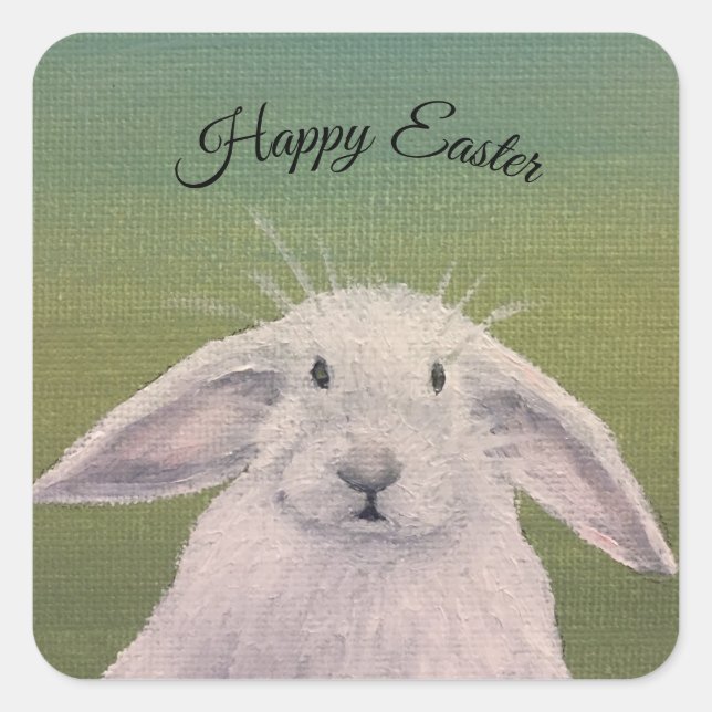 White Bunny Quadratischer Aufkleber (Vorderseite)