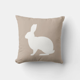 White Bunny Silhouette On Beige Stylish Easter Kissen