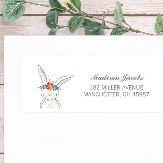 White Bunny Watercolor Blume Crown Address Labels (Von Creator hochgeladen)