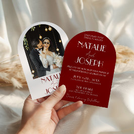 White Burgundy Minimalist Photo Arched Wedding Einladung