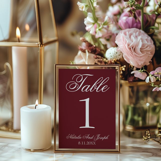 White Burgundy Old Money Wedding Table Number Einladung (Von Creator hochgeladen)
