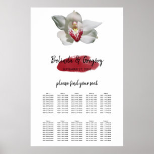 White Burgundy Orchid Wedding Chart Poster