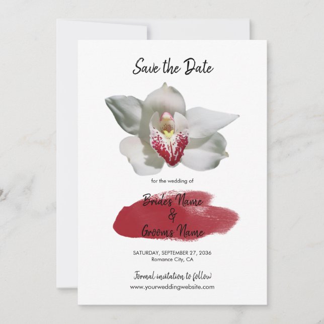 White Burgundy Orchid Wedding speichern das Datum Save The Date (Vorderseite)