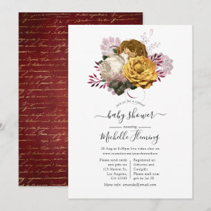 White Burgundy und Gold Floral Baby Dusche Einladung
