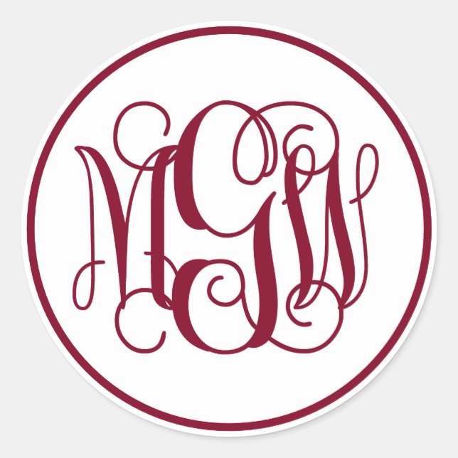 White Burgundy Vine Script Monogram, DIY BG Runder Aufkleber (Vorderseite)