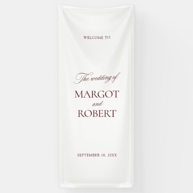 White & Burgundy Wedding Welcome Sign Vinil Banner (Vertikal)