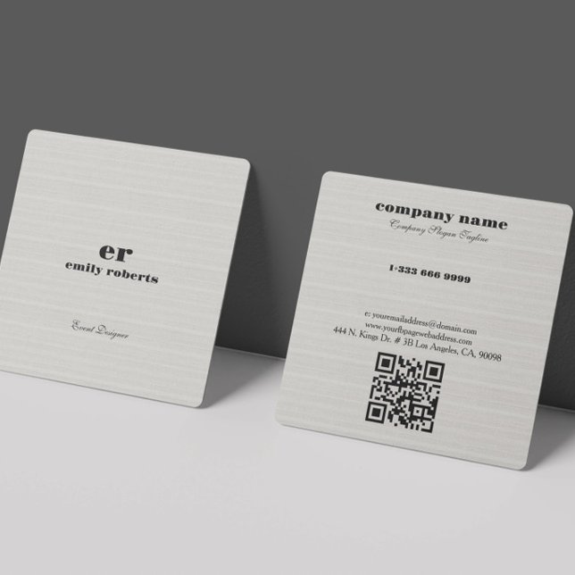 White Burlap Linen QR Code Business Card Quadratische Visitenkarte (Von Creator hochgeladen)