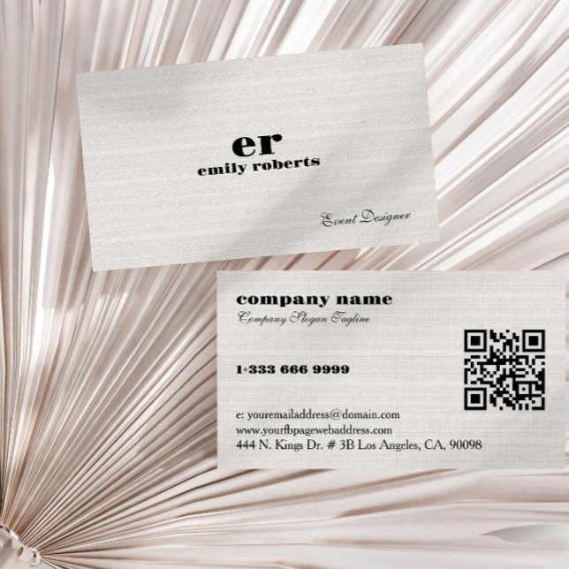 White Burlap Linen QR Code Business Card Visitenkarte (Von Creator hochgeladen)