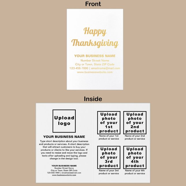 White Business Brand on Erntedank Foil Card Folienkarte (White business brand with products or services on Thanksgiving folded foil card.)