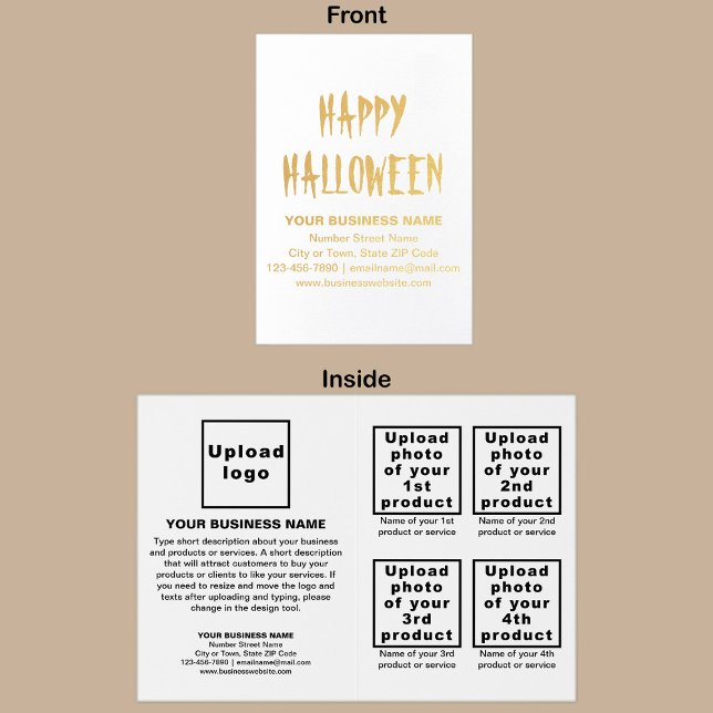 White Business Brand on Halloween Foil Card Folienkarte (White business brand with products or services on Halloween folded foil card.)